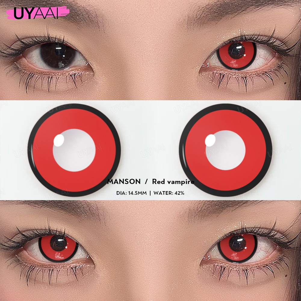 UYAAI 1 คู่คอสเพลย์ Multicontacts สําหรับตาสีขาวเลนส์อะนิเมะแวมไพร์เลนส์สีแดงเลนส์สีดําสําหรับฮาโลวีนสีม่วง Len