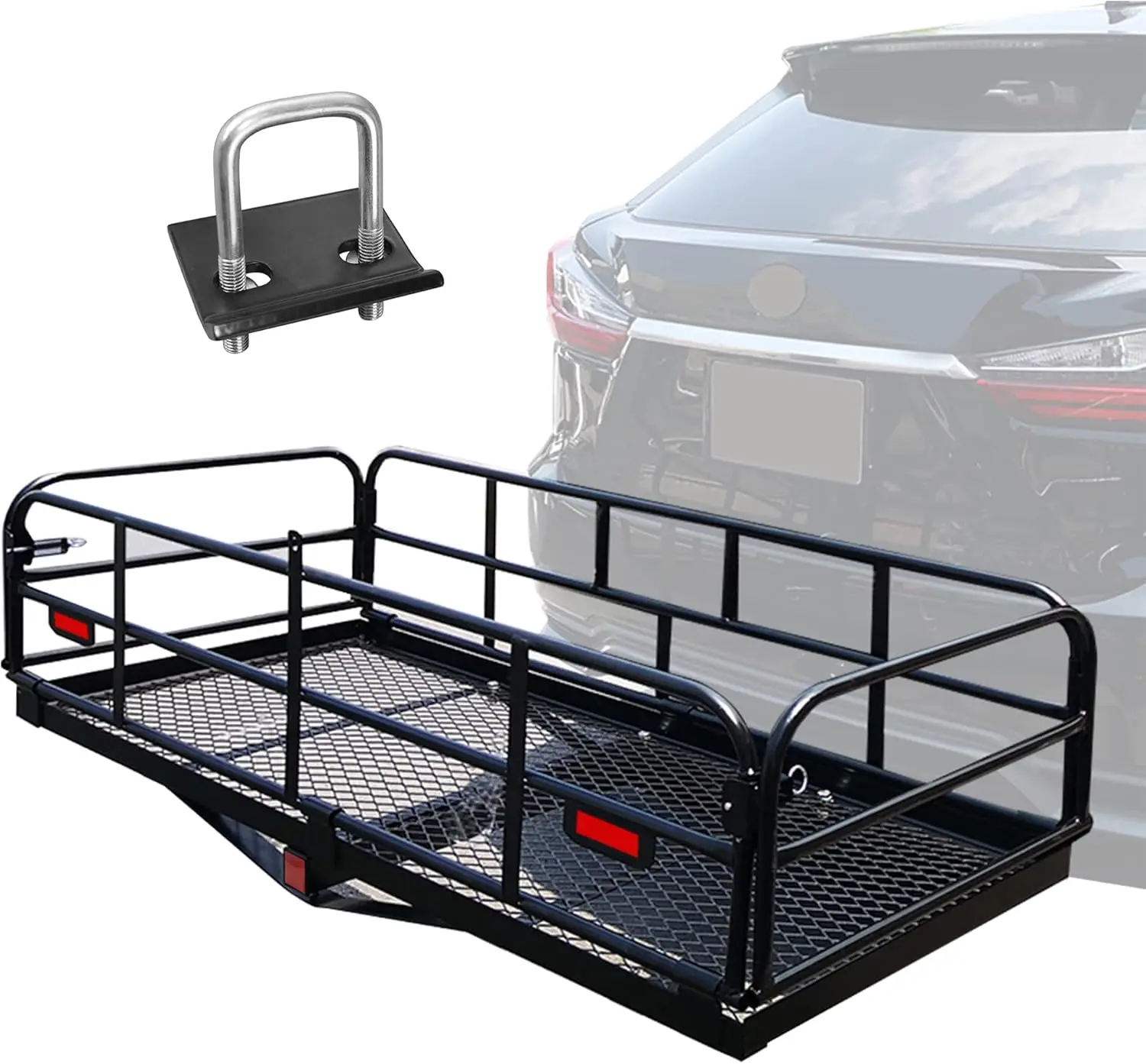 500 Lbs Heavy Duty Hitch Mount Cargo Carrier 60" x 24" x 14.4" Folding Cargo Rack Rear Luggage Basket Fits 2" Receiver for Car