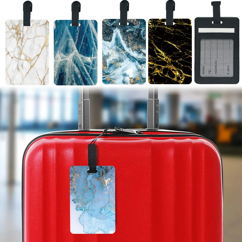Tempat Kartu Identitas Kreatif dari Kulit PU Tahan Lama, Pelindung Kartu Identitas, Tag Bagasi Perjalanan Bisnis, Pola Marmer Unisex