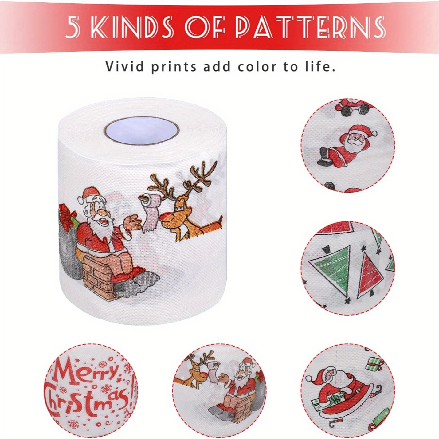 Christmas Toilet Paper - Santa Claus and Holiday Designed Disposable Tissues, Ideal for Christmas Dinner