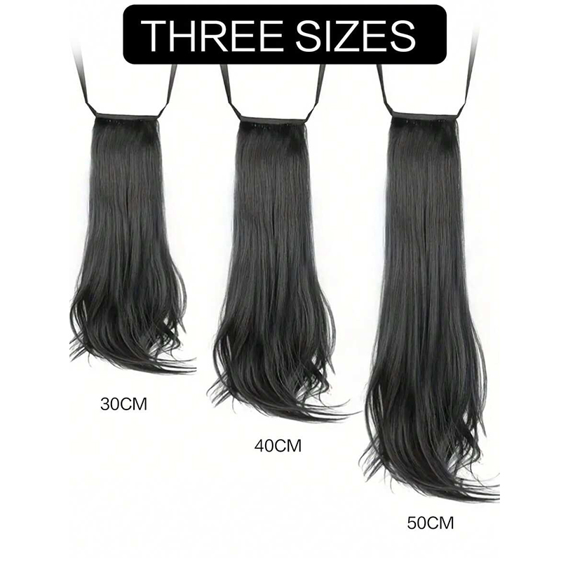 Mstn-女性用合成ロングウェーブカーリーヘア、ポニーテールリボン、ドローストリング、タイエンド、ナチュラルウィッグ、ヘアピース、アクセサリー