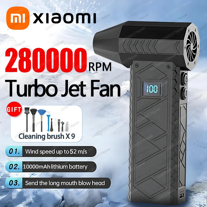 Xiaomi 280000 Mini ventilador Turbo Jet RPM, plumero de aire eléctrico, velocidad del viento ajustable, soplador violento Turbo recargable con luz
