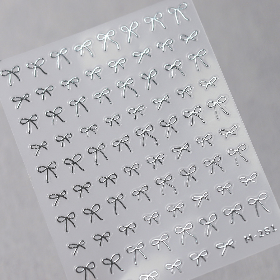 Lovely Gold Silver Black White Line Bowknot 3D Self Adhesive Nail Art Decorations Stickers Ribbon Cute Manicure Decals Wholesale