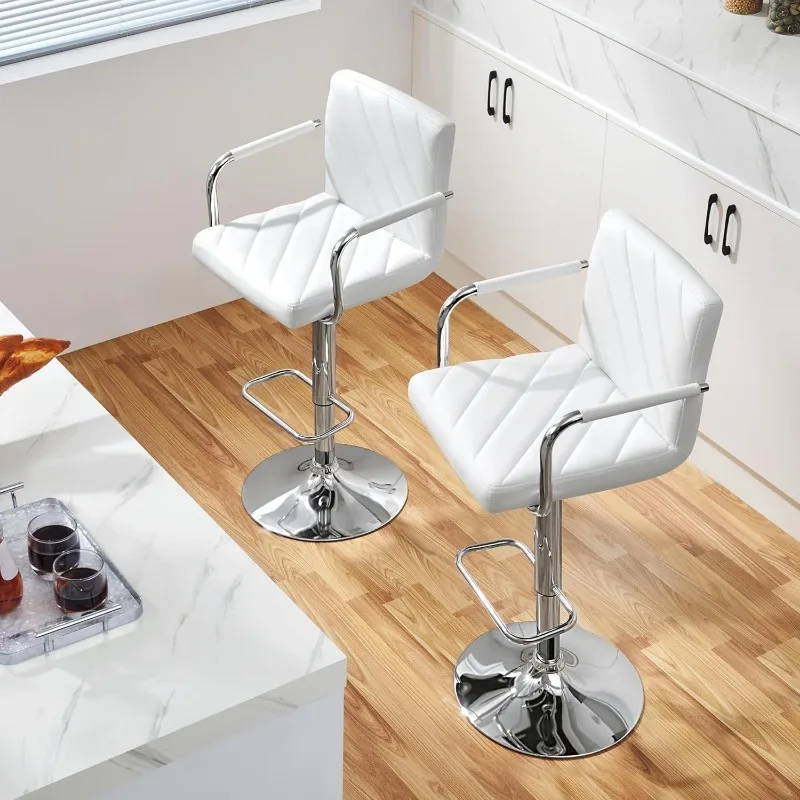 Bar Stools Set of 4, Height Adjustable Swivel Bar Stools, Counter Height Bar Stools for Kitchen Island, White Chairs