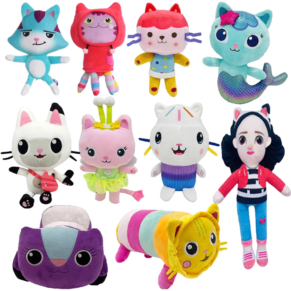 Animais de pelúcia gabby casa de bonecas adorável pelúcia gaby brinquedo casa de pelúcia gato boneca dos desenhos animados animais de pelúcia sereia gato plushie bonecas crianças