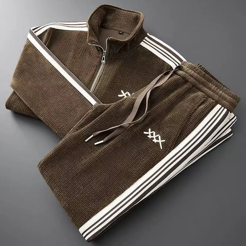 Herbst Winter warme sport Männer Sets anzug für männer zipper stehkragen strickjacke jacke gerade bein jogginghose zwei-stück set