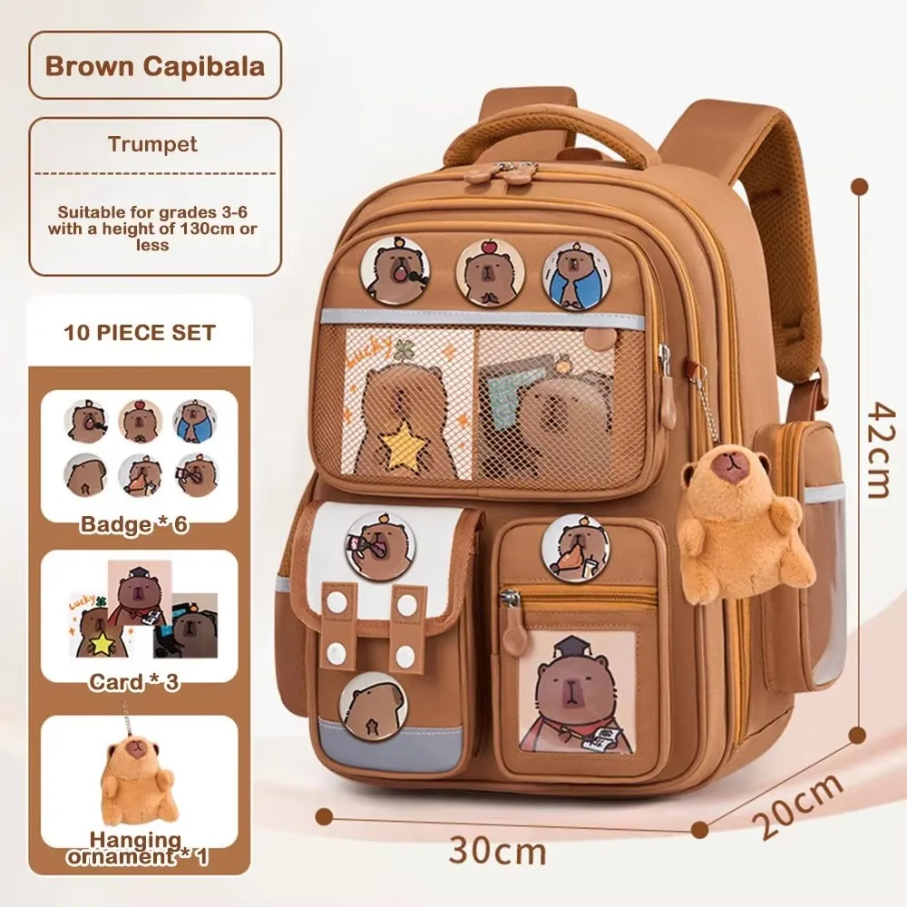 กระเป๋าเป้สะพายหลัง Capybara กันน้ําความจุขนาดใหญ่บรรเทาภาระกระเป๋านักเรียนปกป้องกระดูกสันหลังขยายสายรัดกระเป๋าเป้สะพายหลังสําหรับนักเรียน