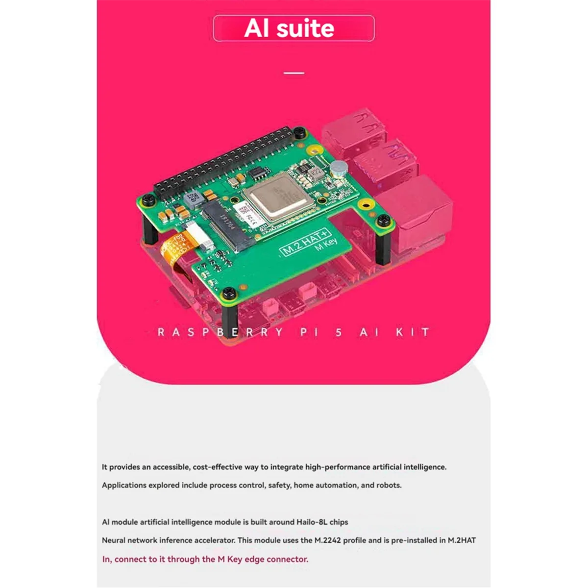 ชุด M.2สำหรับ Raspberry Pi 5 Ai, หมวก + Hailo Al 13T ชุด Gen3เทียมสำหรับ Linux Windows