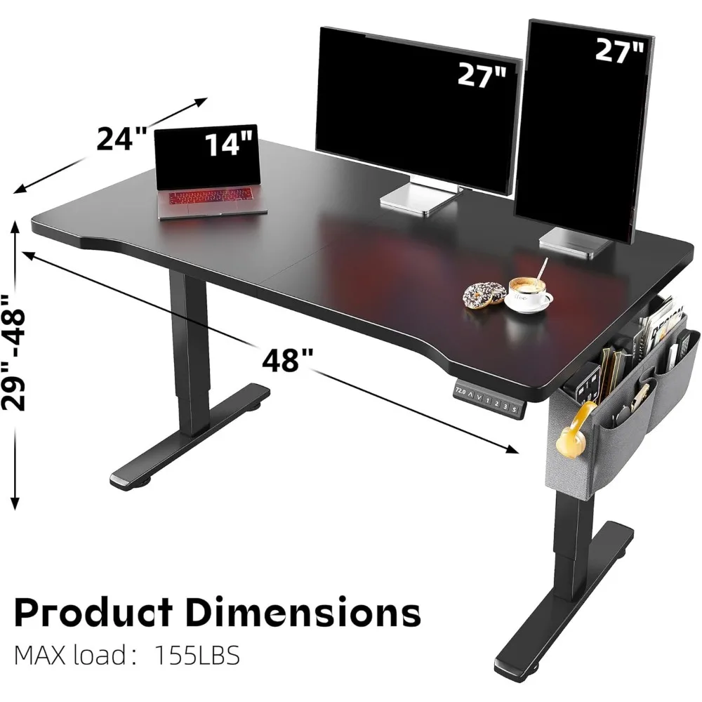Standing Desk with LED,Electric Computer Desk,48 x 24 Inch Adjustable Desks Height with 3 Memory Preset,Sit Stand Up Desks