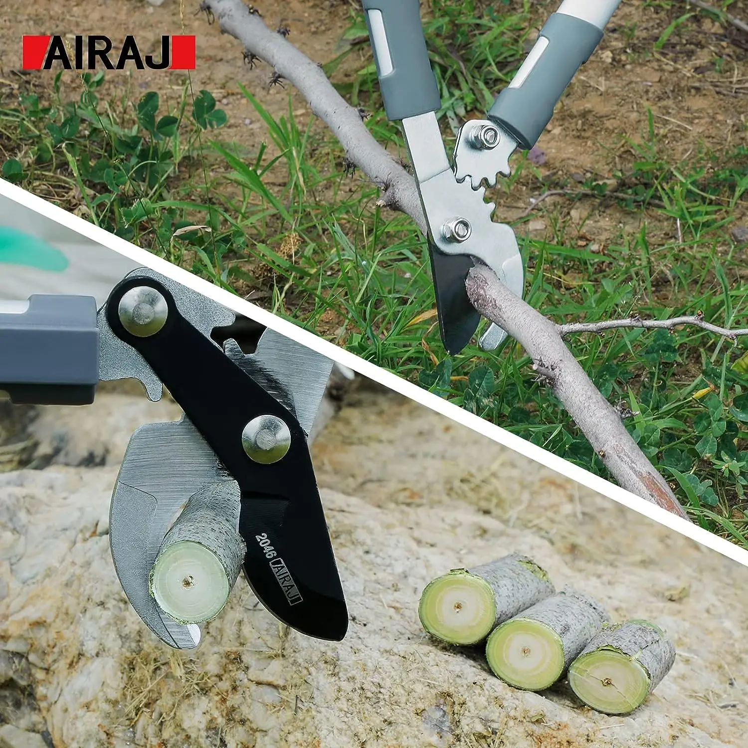 Cesoie da potatura AIRAJ Bypass 45 cm, con sistema di taglio a ingranaggi, taglia rami, più spesse di 30 mm, lama in acciaio SK-5