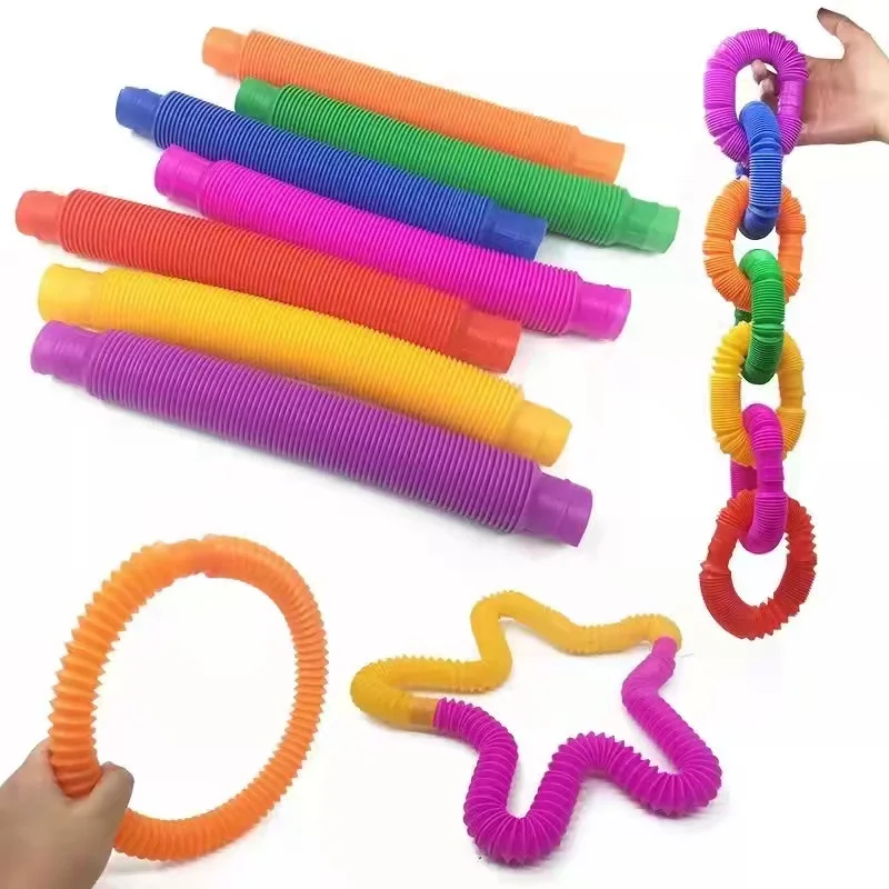 8PCS Colorful Telescopic Tube Pop Tube Stretching Tube Corrugated Tube Children Adult Stress Relief Toy Educational Folding Toys