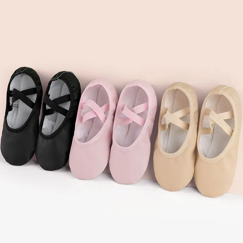 Buty baletowe PU dla małych dziewczynek dziecięce buty do tańca skórzane mieszkania baletowe dziecięce miękkie podeszwy buty gimnastyczne taniec kapcie