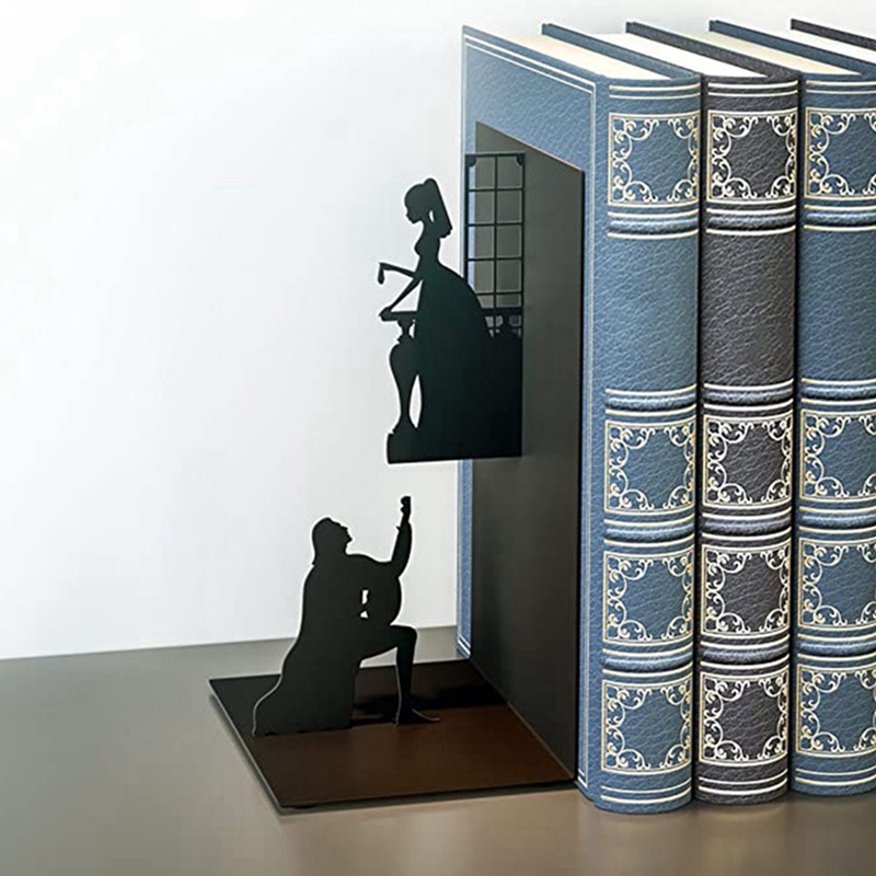 Iron Figure Bookends Reading Book Support Retro Non-Skid Book Ends Stoppers For Shelves Home Office Desktop Decor