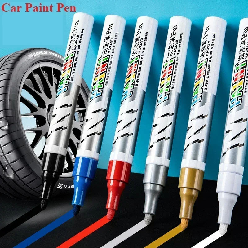 Stylo brosse de réparation de rayures de peinture de voiture, marqueur de peinture à l'eau étanche, soins de bande de roulement de pneu de voiture, noir blanc rouge argent