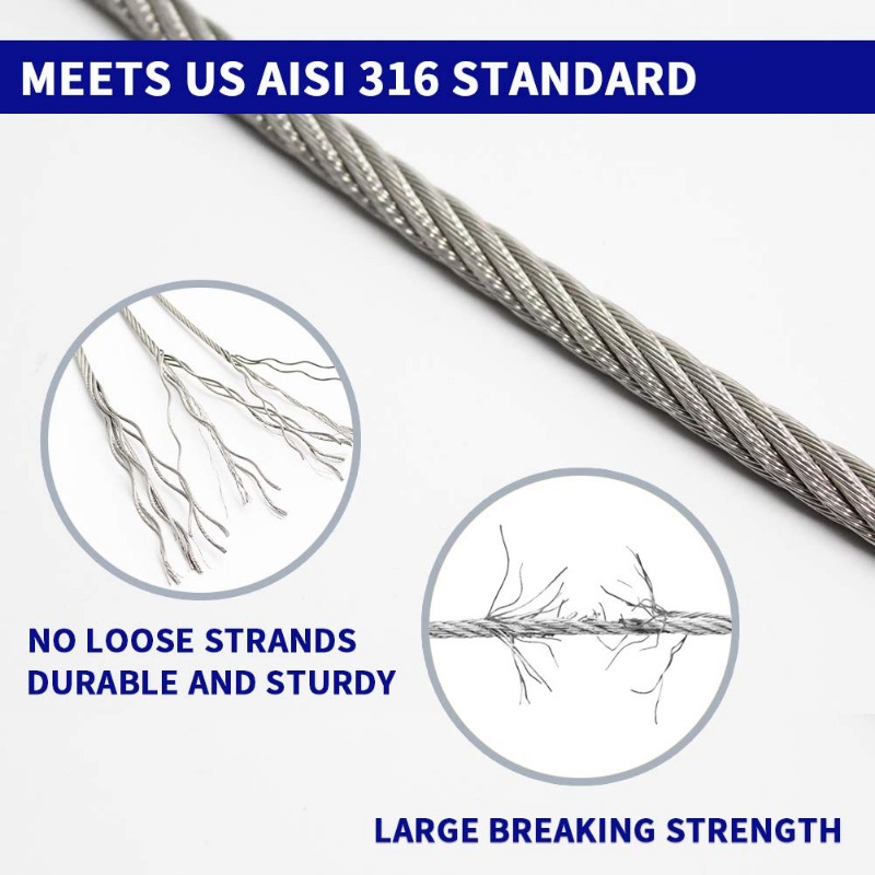 Stainless Steel Cable, Wire Rope Aircraft Cable for Deck Cable Railing Kit, 7 x 7 Strands Construction,DIY Balustrades