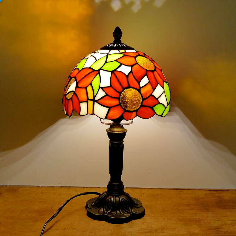 Retro Buntglas Tischlampe E27 Bunte Kunst Lampenschirm Mediterraner Stil Barock Tischleuchte Schlafzimmer Nachttisch Dekor Beleuchtung