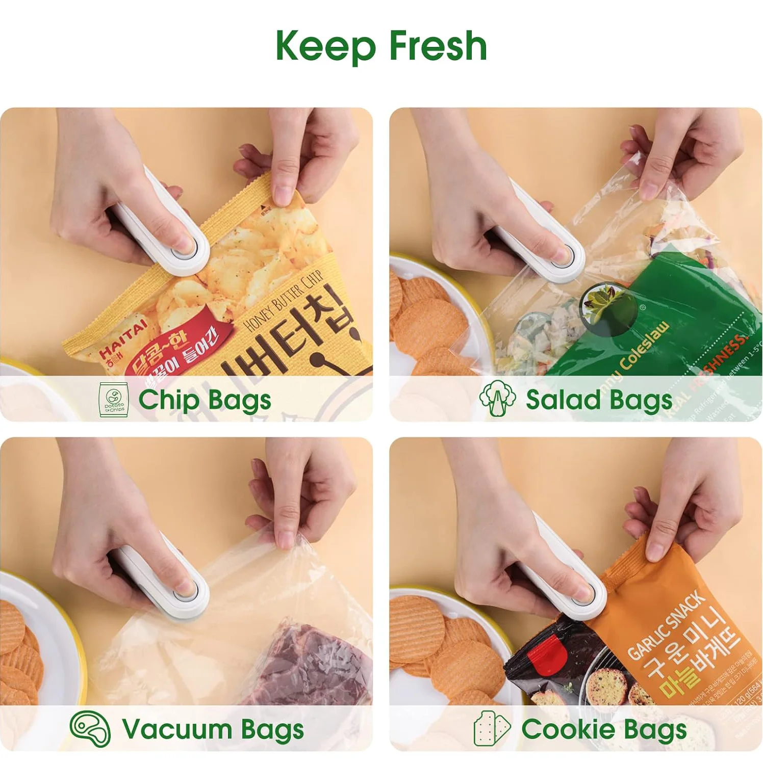 Tragbares Mini-Versiegelungsgerät, 2-in-1-Heißsiegelgerät für Snacks, wiederaufladbares Versiegelungsgerät für den Heimgebrauch, Vakuumiergerät für Snacks, Heißsiegelgerät für Plastiktüten
