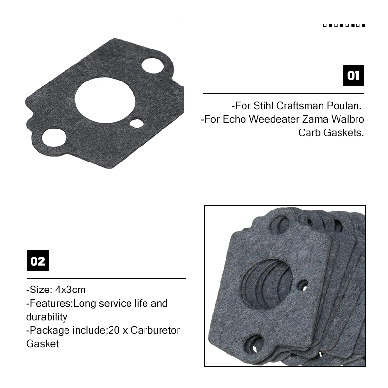 20Pcs/Set Carburetor Rebuild Kit Grass Cutter Washer For Stihl Craftsman Poulan For Echo Weedeater Zama Walbro Carb Gaskets