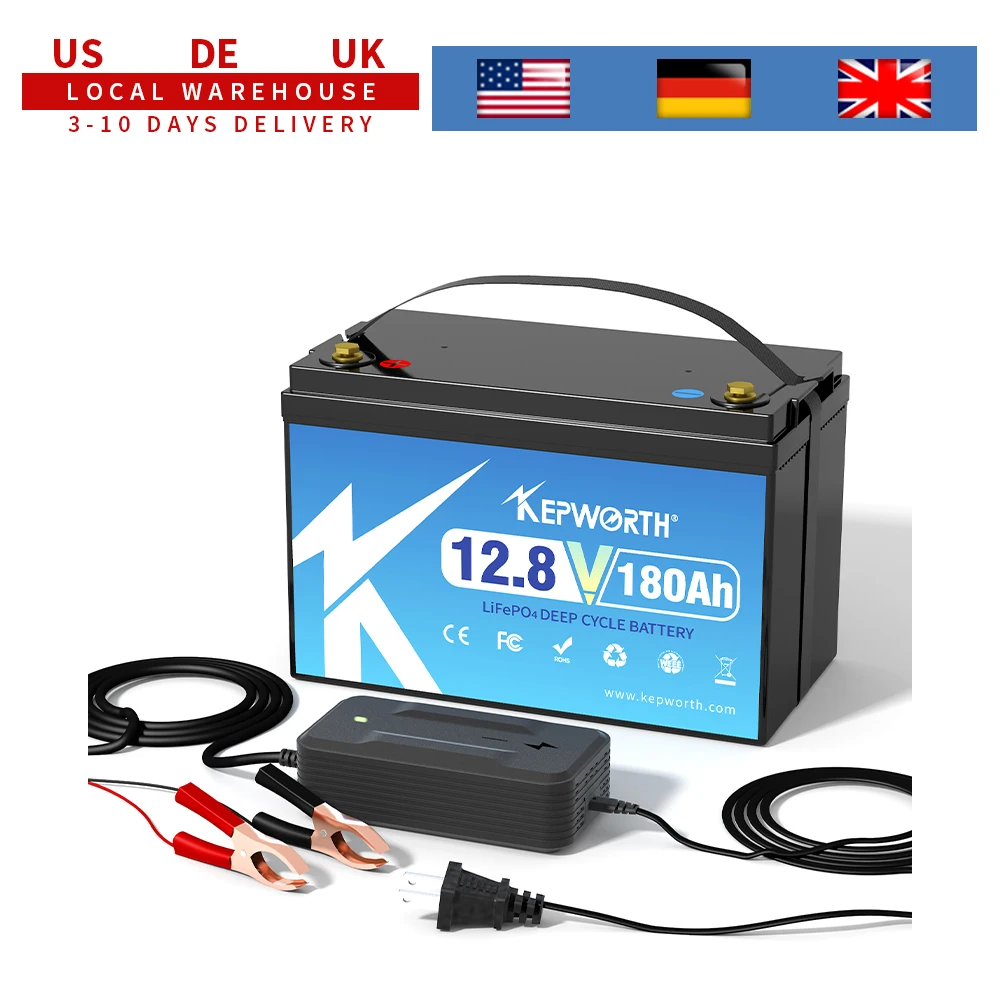 KEPWORTH Nowa bateria LiFePO4 12V 180Ah z wbudowanym BMS 100A, idealny zamiennik akumulatorów kwasowo-ołowiowych do kamperów i systemów solarnych.