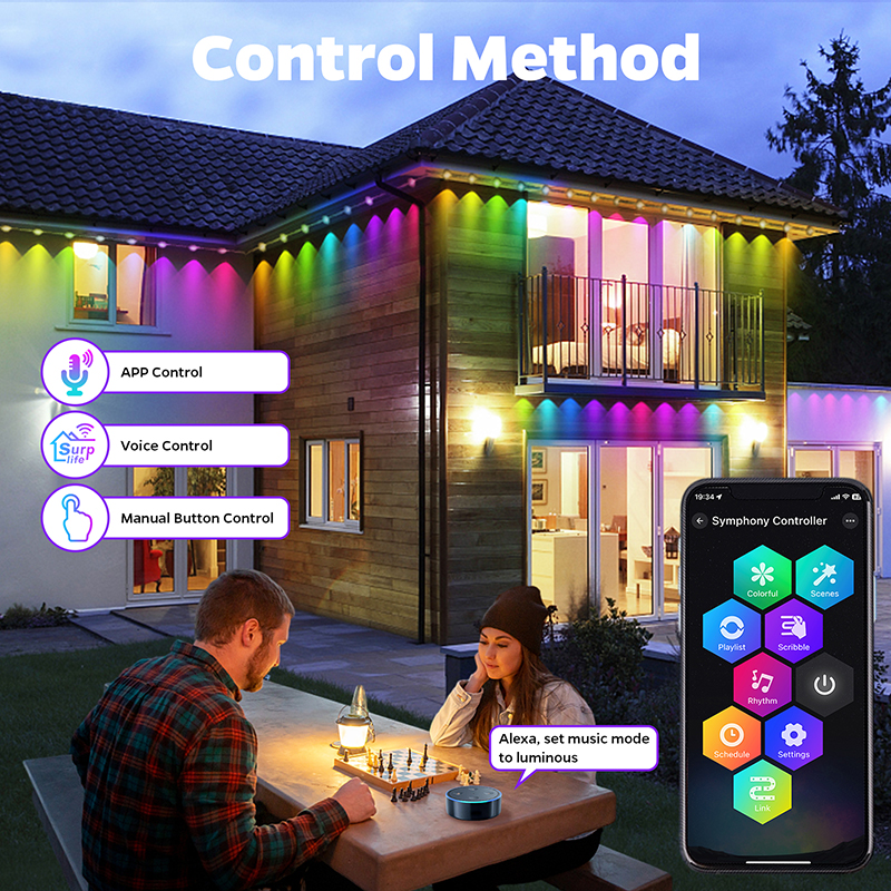 300FT 180LED 영구 처마 LED 조명 야외 방수 RGB 문자열 조명 DIY 장면 크리스마스 생일 휴일 파티 조명