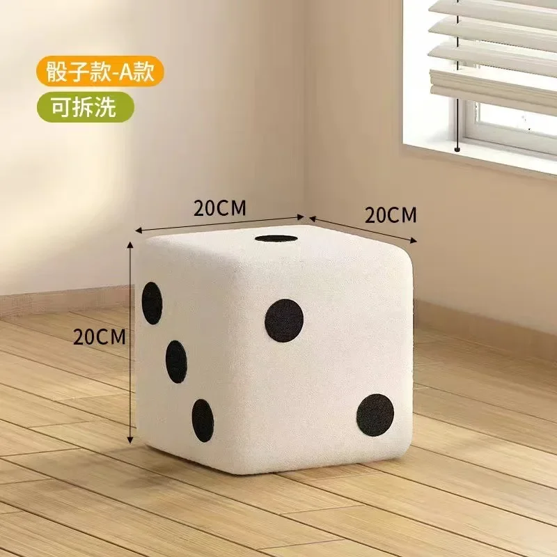 Taburete de terciopelo de cordero para el hogar, taburete para zapatos con dados, taburete para sala de estar, adornos creativos, taburete para sofá, taburete de Almacenamiento Simple