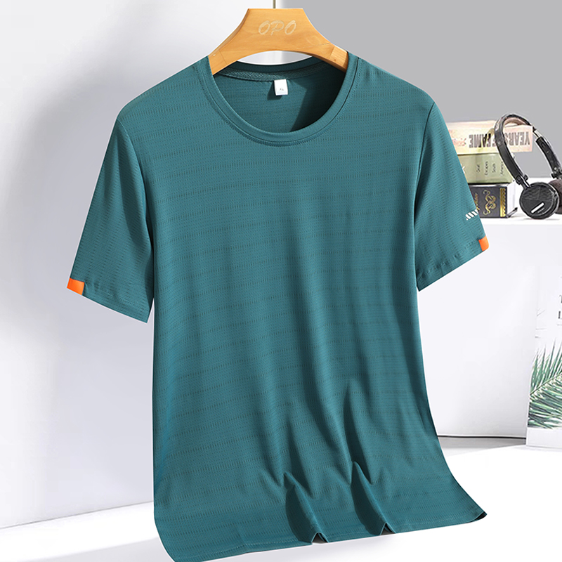 メンズ夏のアイスシルク Tシャツトレーナーラウンドネックシンプルなランニングフィットネススーツ薄型通気性速乾性 T