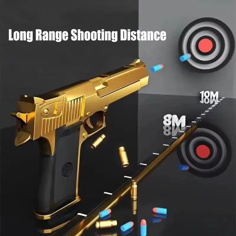 AMechanical Automatic Desert Eagle Toy Gun Shell Ejection Airsoft Pistol Continuous Firing Soft Bullet Toy for Children Shooting
