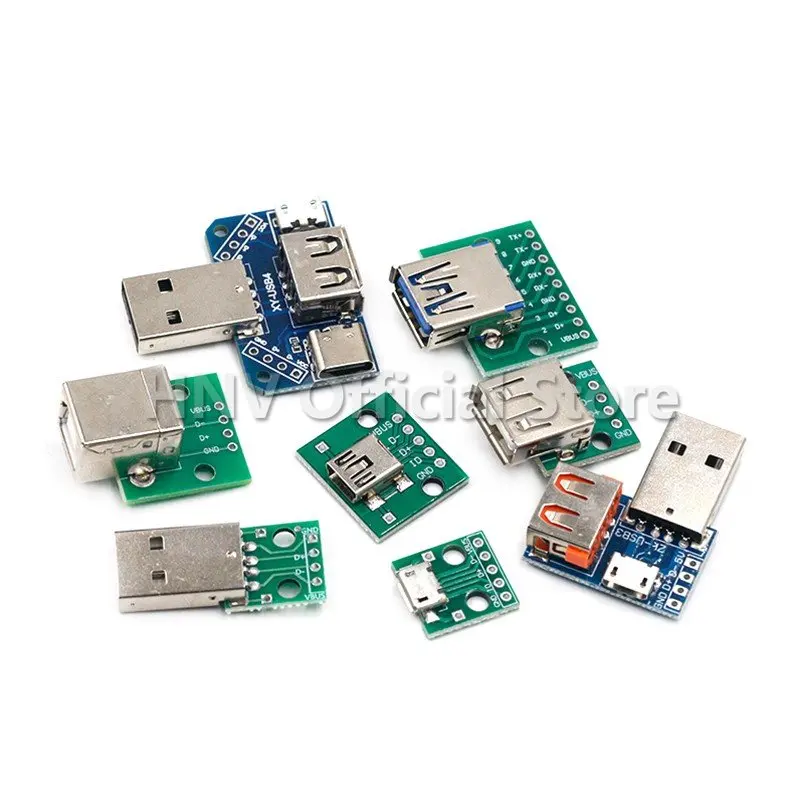 Conector USB macho/MINI MICRO USB A Adaptador DIP hembra, conector 2,54, conector B Tipo C, USB 2,0, convertidor PCB hembra 3,0, 1 ud.