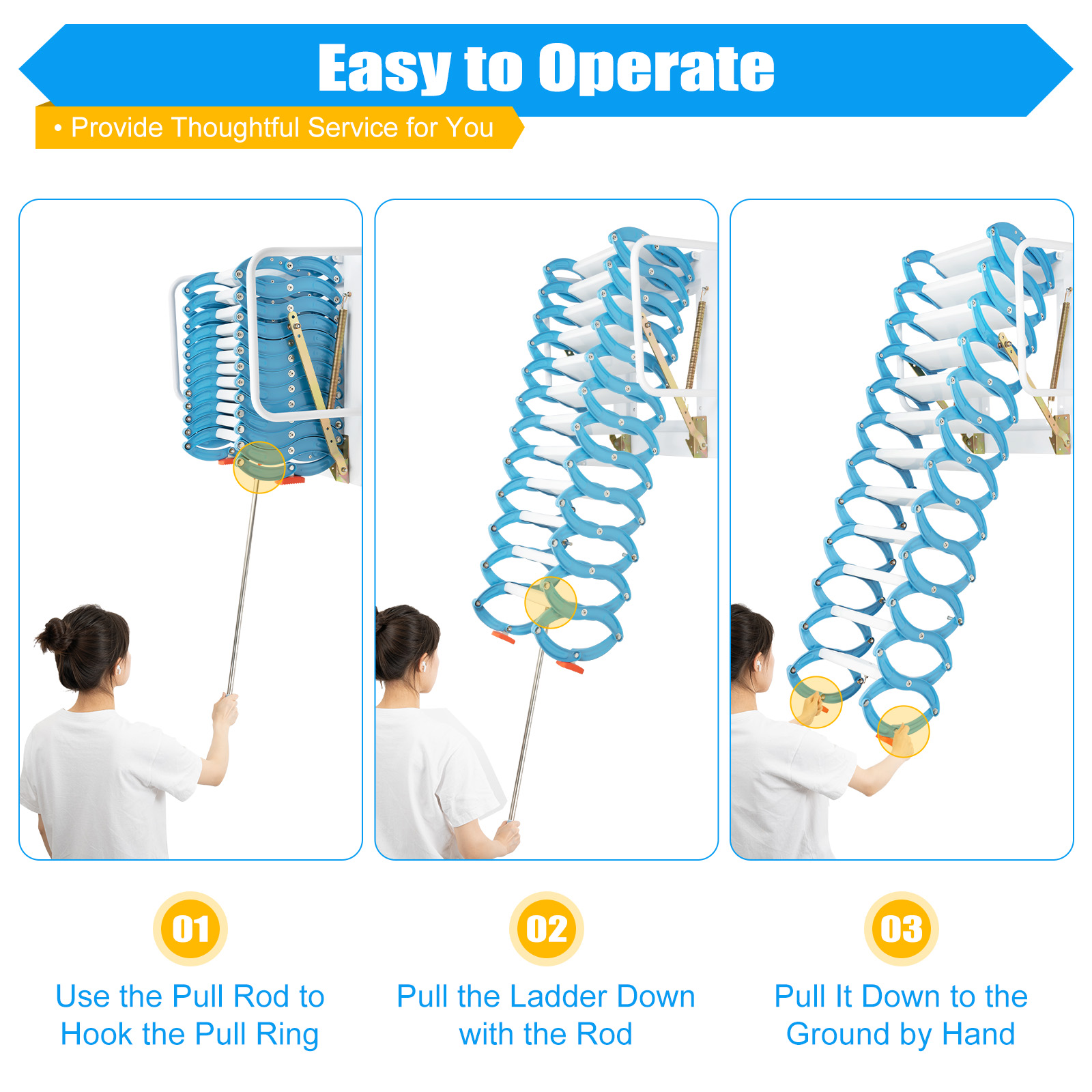 Outdoor Wall Mounted Staircase Telescopic Step Ladder Attic Ladder Aluminum Alloy Folding Staircase Lift Ladder Load 882lbs