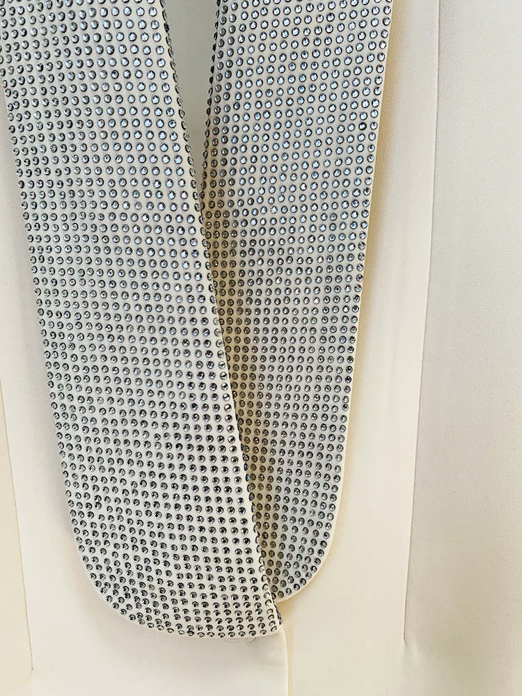 Blazer Long de styliste pour femmes, élégant, dos nu, diamants, perles, col châle, nouvelle collection 2024