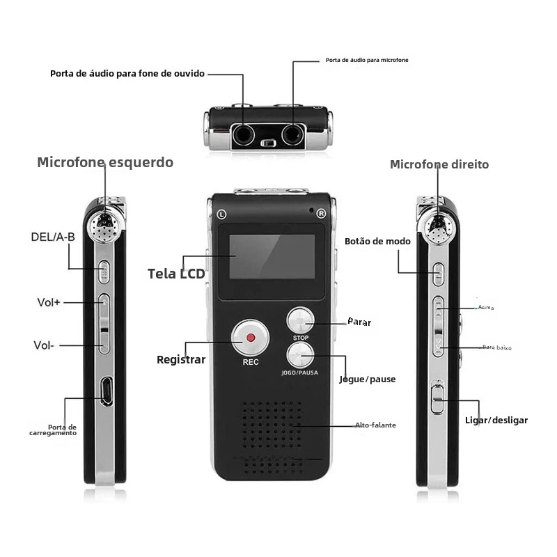 Equipamento de caça fantasma paranormal Gravador digital EVP ativado por voz USB US 8GB (preto)