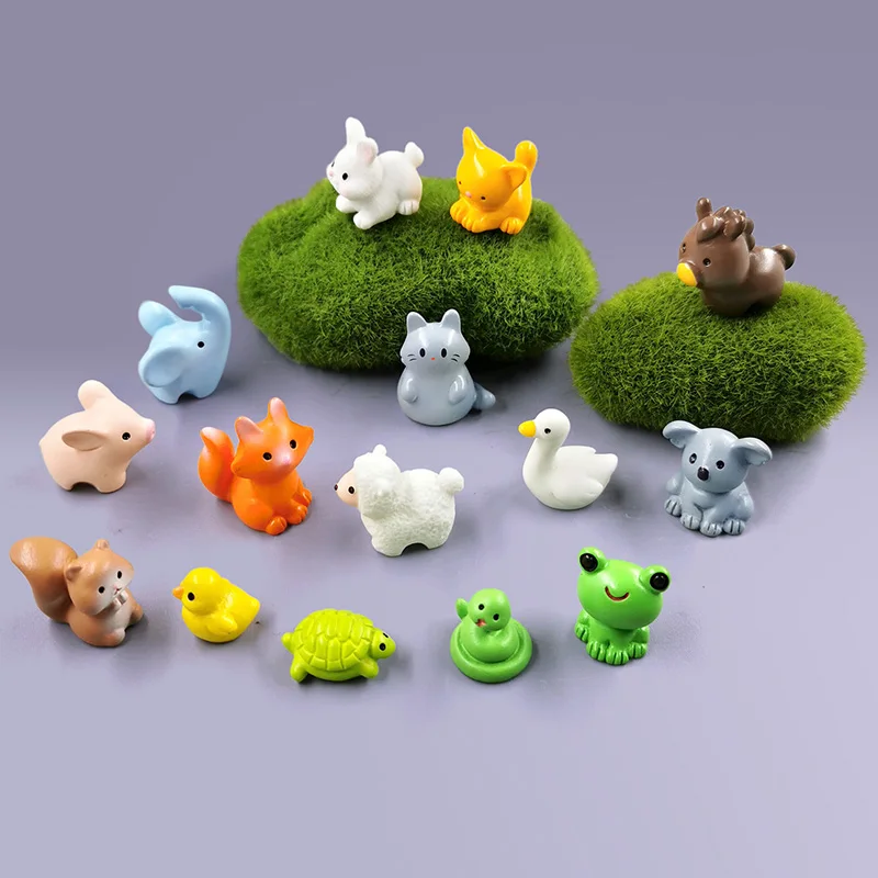 10Pcs Easter Rabbit Dinosaurs Capybara Duck Fox Pig Cat Turtle Frog Bird Figurine Miniature Fairy Garden Decoration Accessories