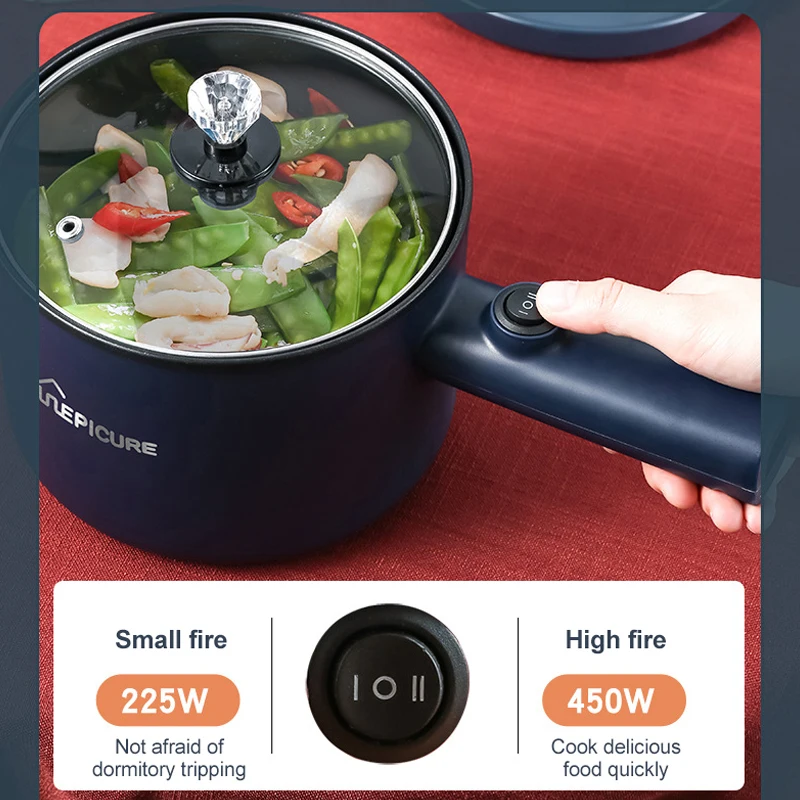 Olla multifunción de 1,8 L para el hogar, olla caliente de una sola/doble capa, olla arrocera eléctrica, Mini sartén antiadherente para dormitorio de estudiantes