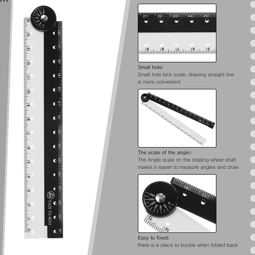 Folding Ruler Black And White Simple Graphic Primary Creative Birthday School Gift Stationery Drawing Template Angle Measuring