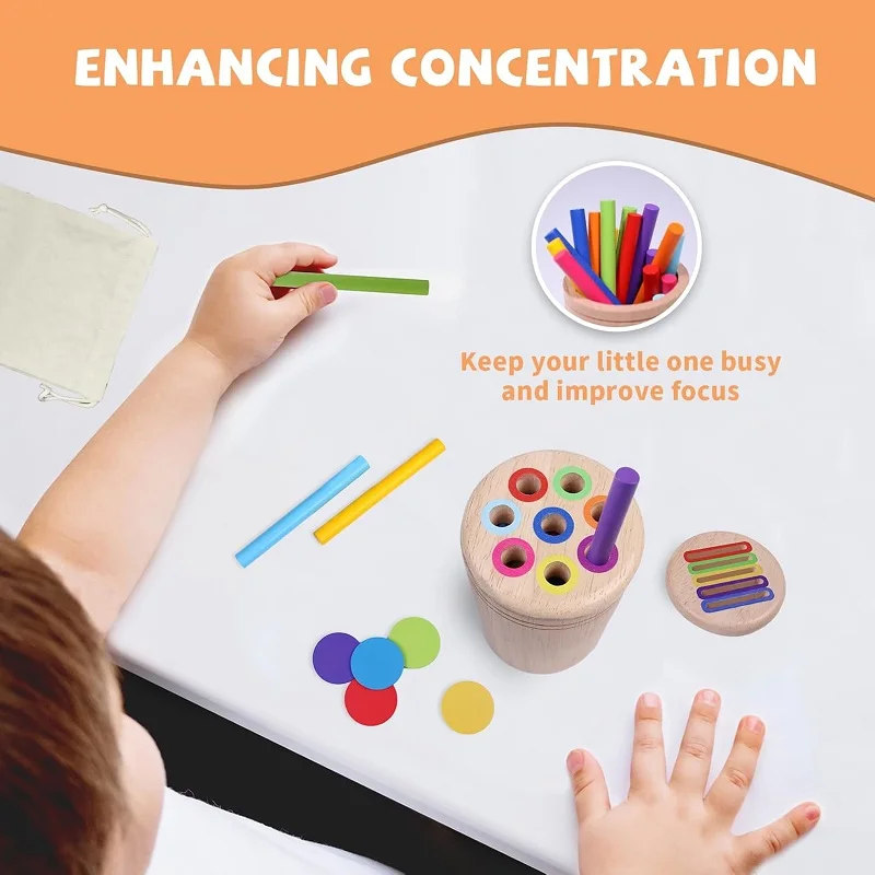 Montessori Educational Toys Wooden Stick Baby Learning Color Sorting Toys for Toddlers Fine Motor Development Sensory Match Game