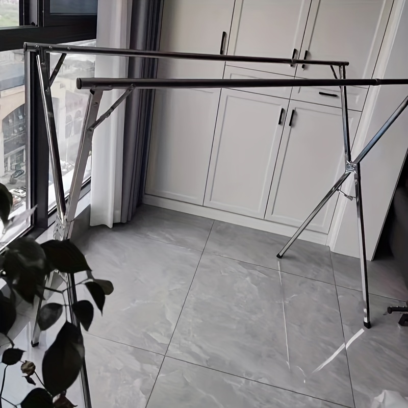 Floor Mounted Clothes Hanger,Floor-standing Clothes Drying Rack, Thickened Telescopic Folding Shelf