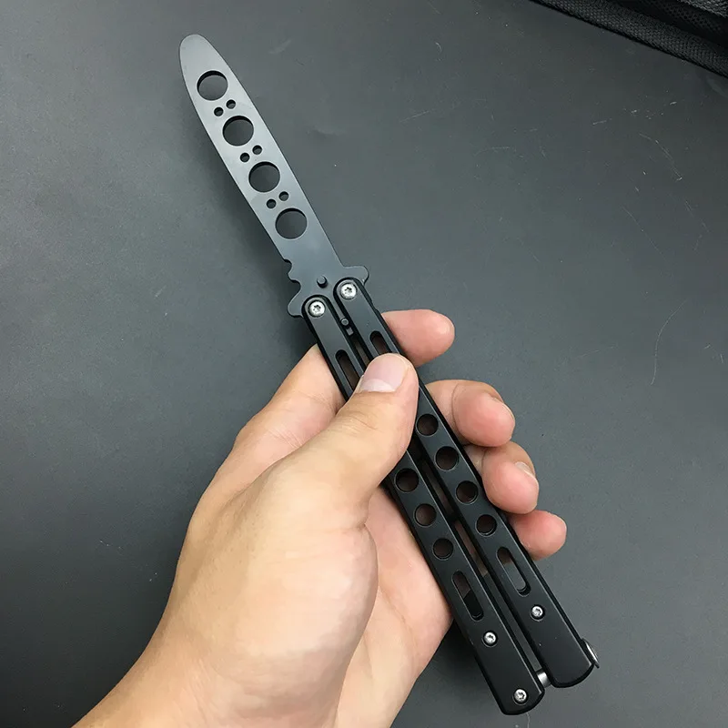 Strumento di allenamento per pratica tascabile in acciaio inossidabile con coltello a farfalla pieghevole portatile per giochi all'aperto, movimenti delle mani