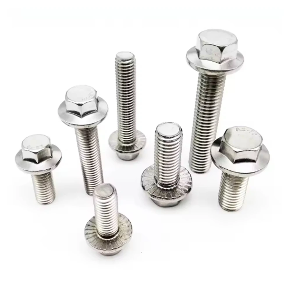 2/5/10 Uds perno de cabeza con brida cabeza hexagonal con arandela dentada tornillo M5 M6 M8 M10 M12 A2-70 304 acero inoxidable GB578