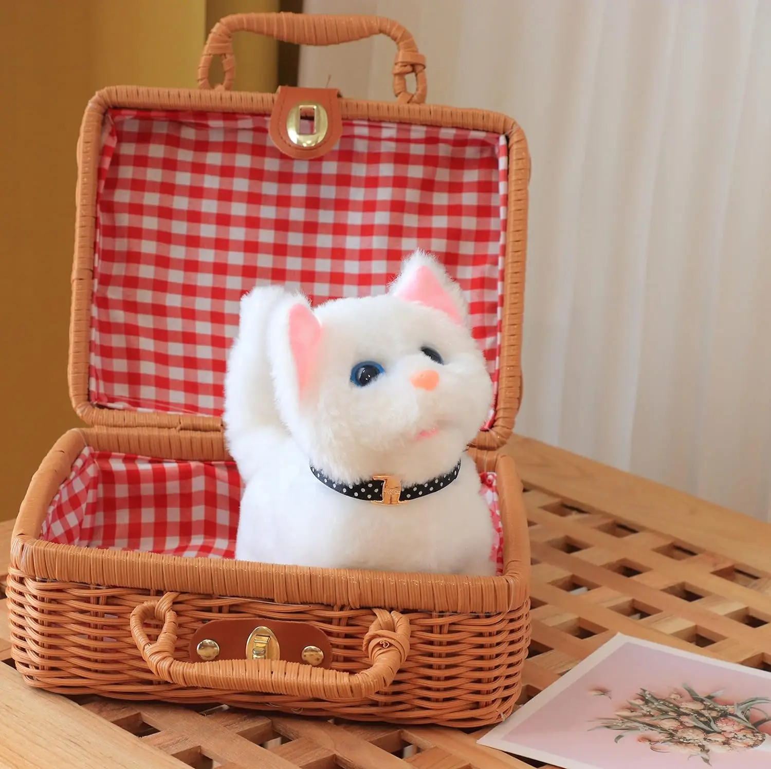 ใหม่เดิน Kitty Plush ของเล่นไฟฟ้า Interactive Cat ตุ๊กตาสัตว์ Meowing TAIL Wagging หัว Nodding Cat สัตว์เลี้ยงของเล่นสําหรับของขวัญเด็ก