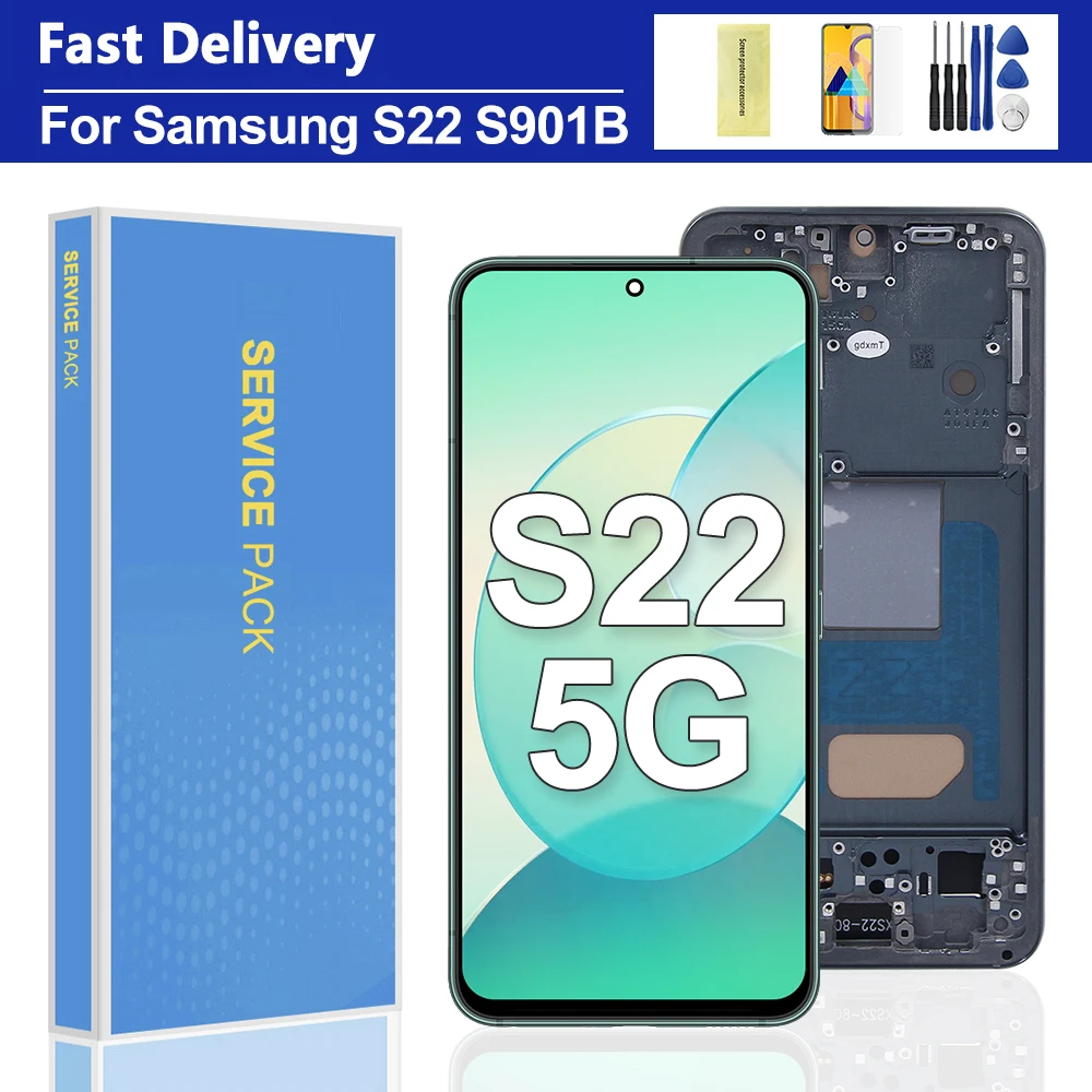 S22 5G Bildschirmbaugruppe für Samsung Galaxy S22 S901B S901U S901W S901N S901E LCD-Display Digitaler Touchscreen-Ersatz
