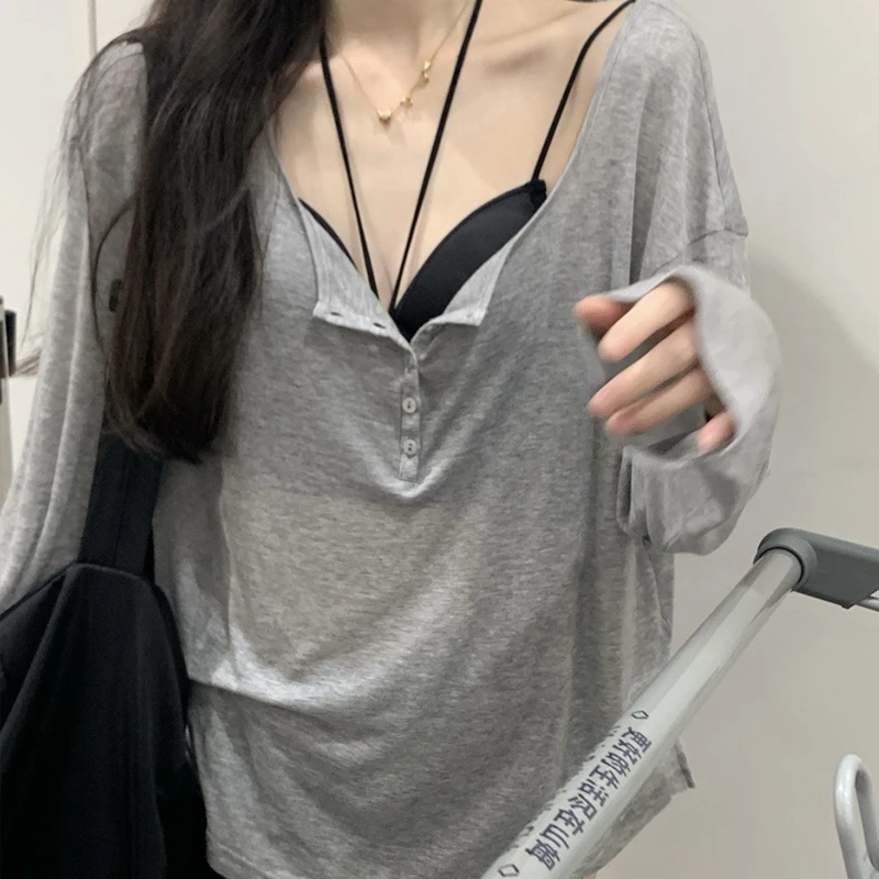 Tシャツ女性スラッシュネック長袖トップス固体ストレッチ女性の夏のセクシーなクラブ Tシャツ韓国ルーズ Tシャツストリート服