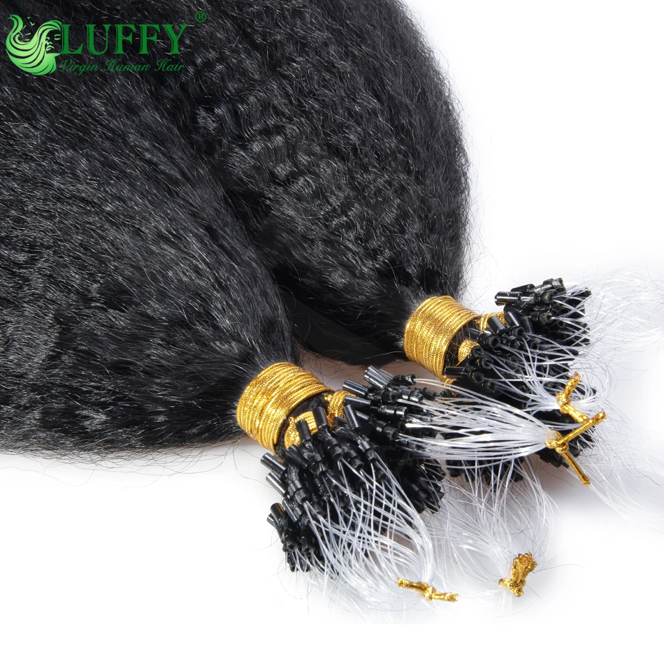Kinky em linha reta micro laço extensões de cabelo humano birmanês microlink extensões de cabelo para preto feminino micro anel loop cabelo