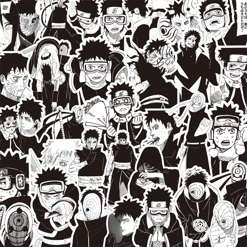 Preto e branco Naruto Anime Adesivos, Manga Kid Adesivo, Decoração, Mala, Scrapbooking, Laptop, Telefone, Papelaria, 65-75Pcs
