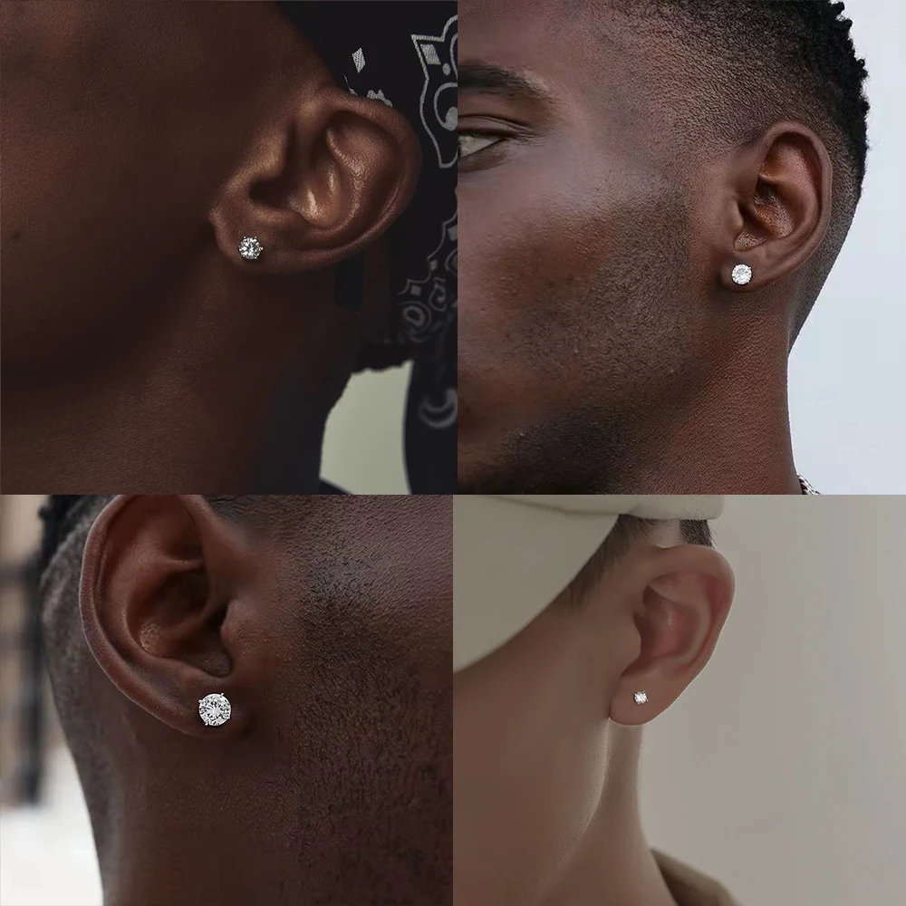 LUXUSTEEL 1 Đôi/2 Chiếc Inox Pha Lê Đính Bông Tai Dành Cho Nữ 4 Ngạnh Tragus Tròn Rõ Ràng Khối zirconia Tai Trang Sức