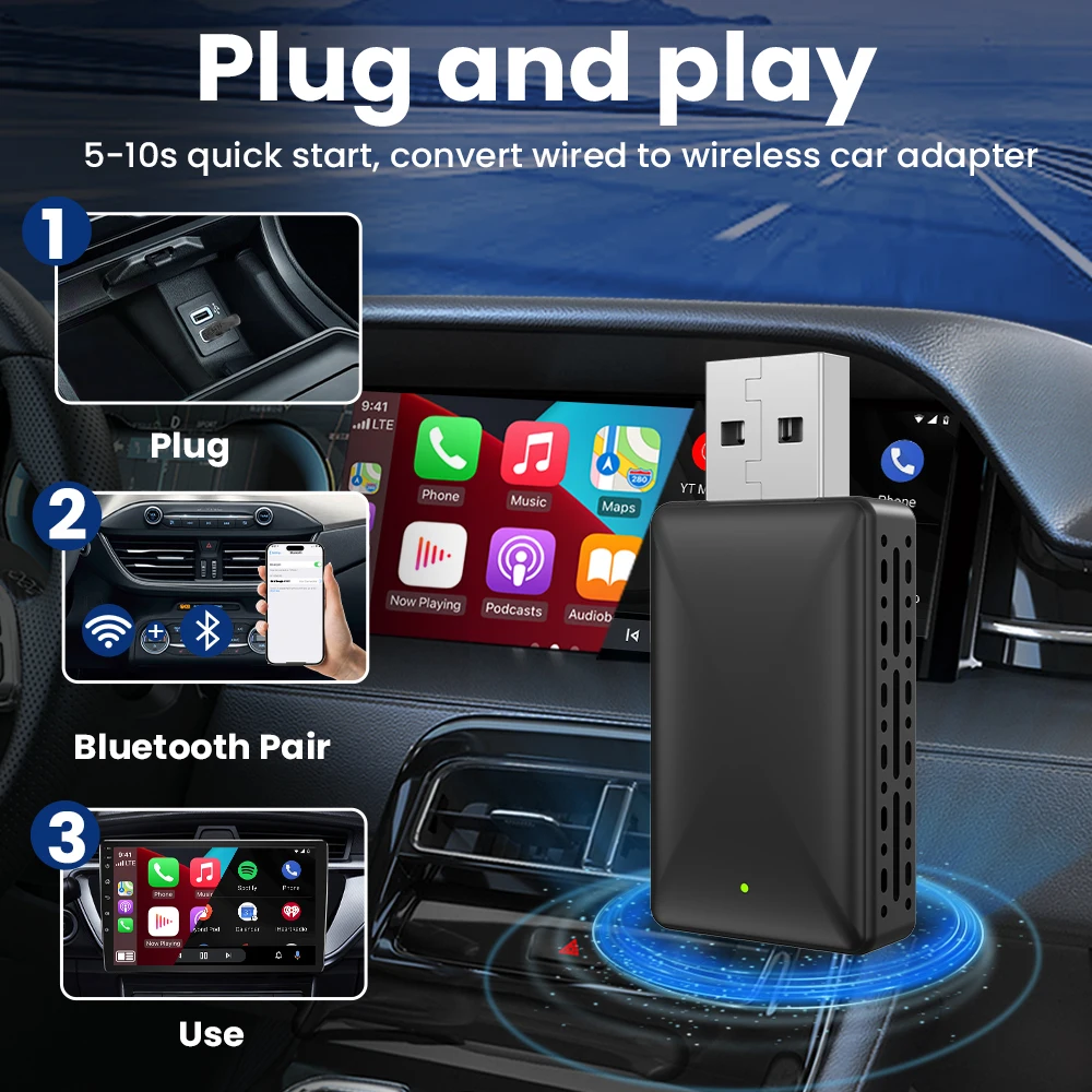 Tripodpie Wireless Carplay Adapter Android Auto Bluetooth Fast Connect Smart Dongle 2in1 Car Accessories Car Intelligent Systems