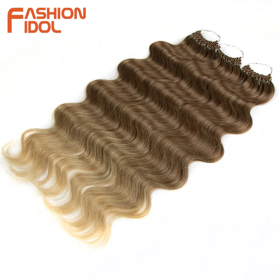 Pelo sintético ondulado para el cuerpo, mechones de pelo falso de 24 pulgadas, trenzas de ganchillo, extensiones de cabello rizado, pelo trenzado Rubio degradado ondulado con agua