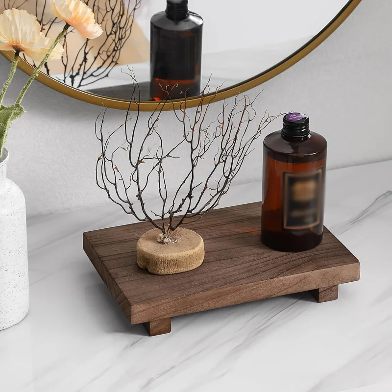 Holz Tablett Sockel Ständer Badezimmer Dekor Holz Eitelkeit Hände Seife Duftkerze Lagerung Halter Tablett Küche Gewürz Halter