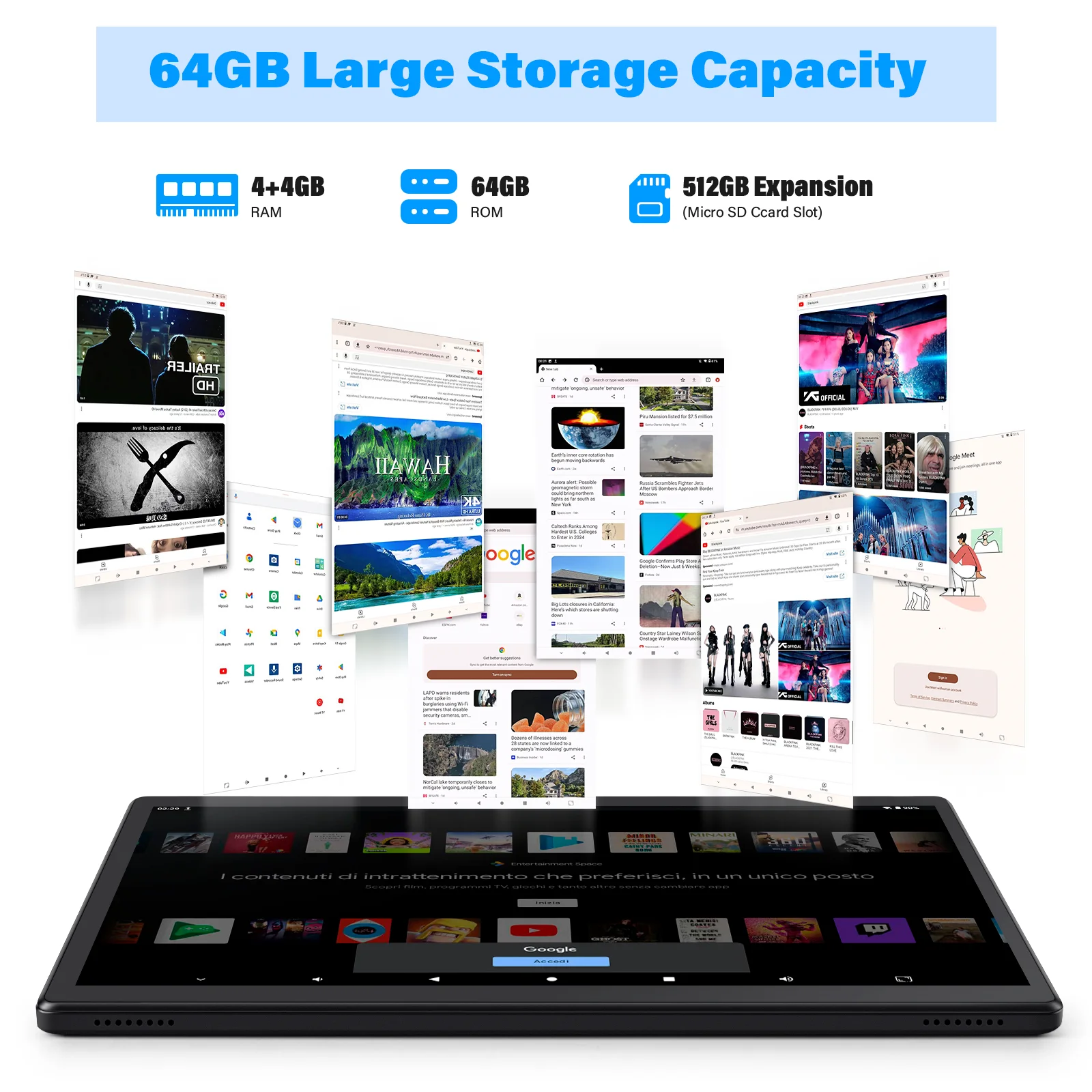 ANRY 2025 Android 15 IPS Display 10.1 Inch 8GB(4+4 Expand) RAM+64GB ROM Tablet 5000Mah Dual Camera 5GWifi A523 Octa-core Tablets