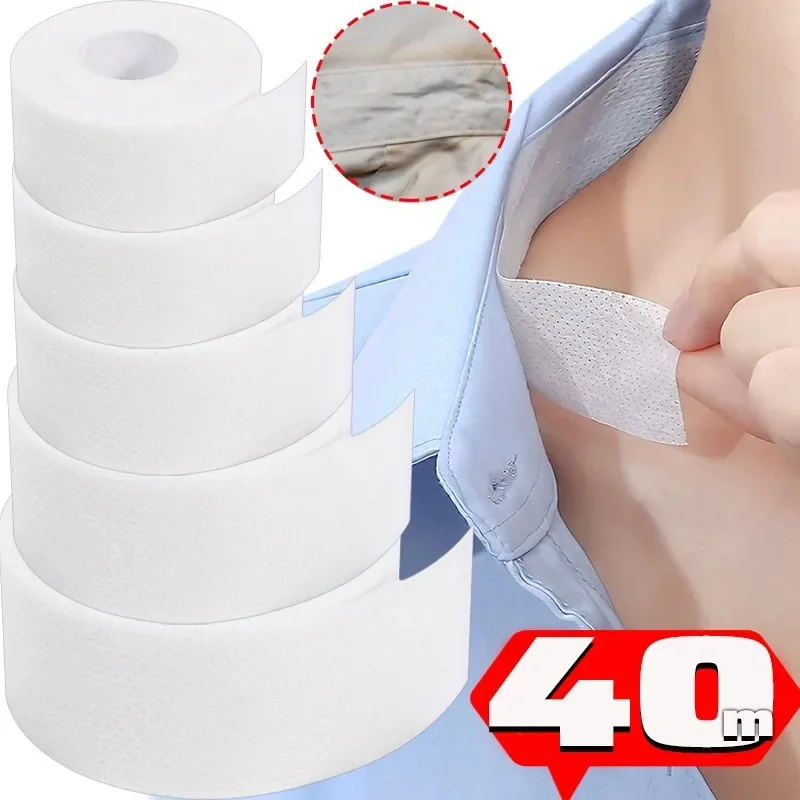 Adesivos autoadesivos para colarinho, 8/40m, descartáveis, mulheres, homens, chapéu, camisa, forro de pescoço, almofadas, fita transparente, absorvente, remoção de suor