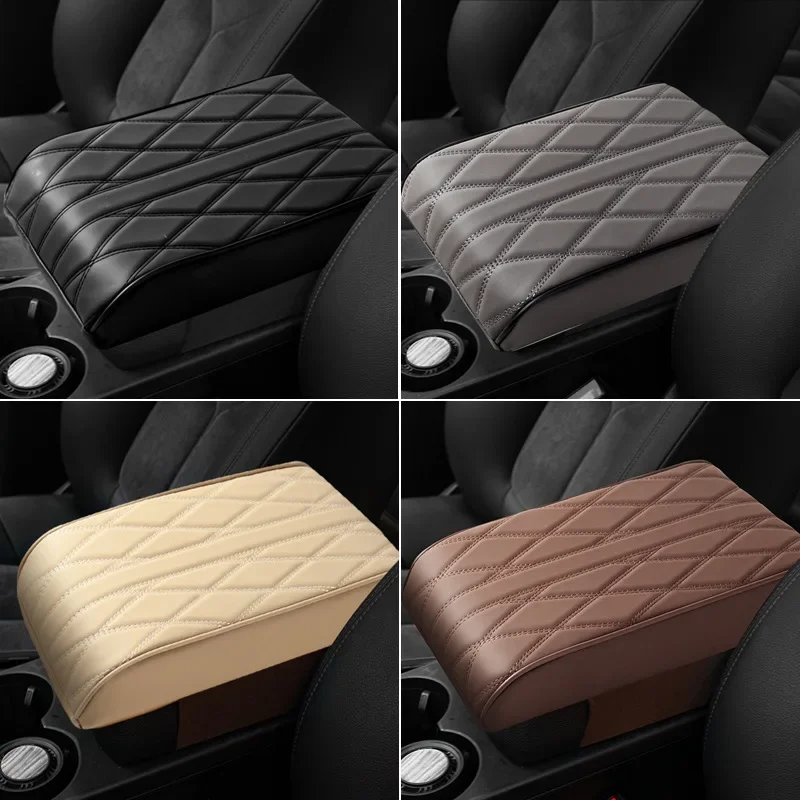 PU Leather Car Armrest Mat, Center Console Braço Resto Proteção, Almofada Bordado Onda, Auto Armrests Storage Box Cover Pad